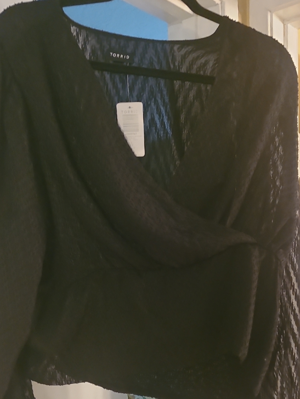 torrid Black Clip Zig Zag Surpplice Crop Blouse
